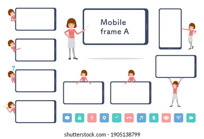 A set of women and smartphone screen.type-A.It's vector art so easy to edit.The inside of the screen is transparent, so it is easy to fit.