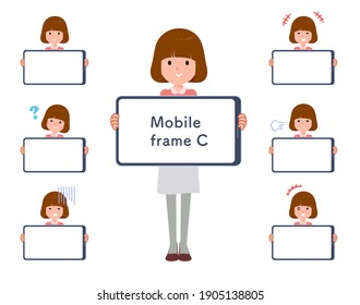 A set of women and smartphone screen.type-C.It's vector art so easy to edit.The inside of the screen is transparent, so it is easy to fit.