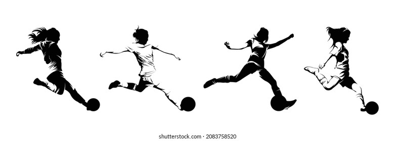 Set of Women Soccer Players Silhouette	