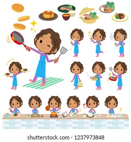 A set of women in sportswear about cooking.There are actions that are cooking in various ways in the kitchen.It's vector art so it's easy to edit.