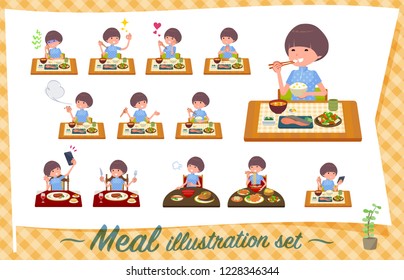 A set of women in sportswear about meals.Japanese and Chinese cuisine, Western style dishes and so on.It's vector art so it's easy to edit.