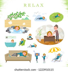 A set of women in sportswear about relaxing.There are actions such as vacation and stress relief.It's vector art so it's easy to edit.
