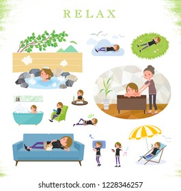 A set of women in sportswear about relaxing.There are actions such as vacation and stress relief.It's vector art so it's easy to edit.