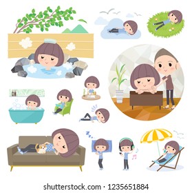 A set of women in Sportswear about relaxing.There are actions such as vacation and stress relief.It's vector art so it's easy to edit.