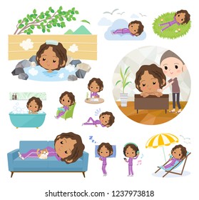 A set of women in sportswear about relaxing.There are actions such as vacation and stress relief.It's vector art so it's easy to edit.