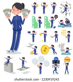 A set of women in sportswear with concerning money and economy.There are also actions on success and failure.It's vector art so it's easy to edit.