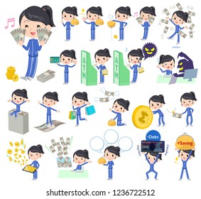 A set of women in sportswear with concerning money and economy.There are also actions on success and failure.It's vector art so it's easy to edit.