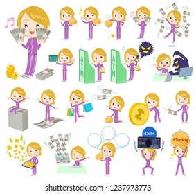 A set of women in sportswear with concerning money and economy.There are also actions on success and failure.It's vector art so it's easy to edit.