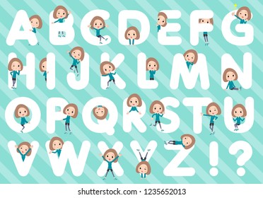 A set of women in sportswear designed with alphabet.Characters with fun expressions pose various poses.It's vector art so it's easy to edit.