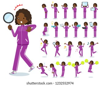 A set of women in sportswear with digital equipment such as smartphones.There are actions that express emotions.It's vector art so it's easy to edit.