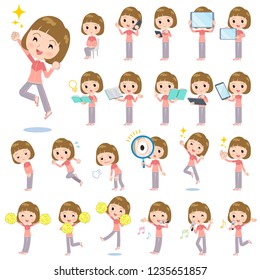 A set of women in sportswear with digital equipment such as smartphones.There are actions that express emotions.It's vector art so it's easy to edit.