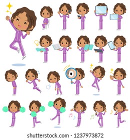 A set of women in sportswear with digital equipment such as smartphones.There are actions that express emotions.It's vector art so it's easy to edit.