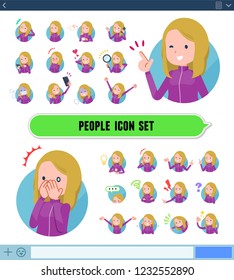 A set of women in sportswear with expresses various emotions on the SNS screen.There are variations of emotions such as joy and sadness.It's vector art so it's easy to edit.