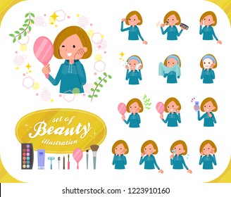 A set of women in sportswear on beauty.There are various actions such as skin care and makeup.It's vector art so it's easy to edit.