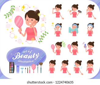 A set of women in sportswear on beauty.There are various actions such as skin care and makeup.It's vector art so it's easy to edit.