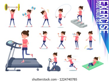 A set of women in sportswear on exercise and sports.There are various actions to move the body healthy.It's vector art so it's easy to edit.