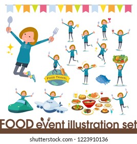 A set of women in sportswear on food events.There are actions that have a fork and a spoon and are having fun.It's vector art so it's easy to edit.