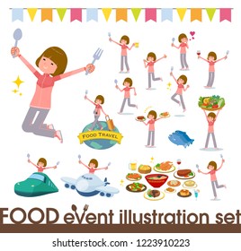 A set of women in sportswear on food events.There are actions that have a fork and a spoon and are having fun.It's vector art so it's easy to edit.