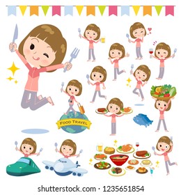 A set of women in sportswear on food events.There are actions that have a fork and a spoon and are having fun.It's vector art so it's easy to edit.