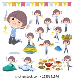 A set of women in Sportswear on food events.There are actions that have a fork and a spoon and are having fun.It's vector art so it's easy to edit.