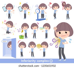 A set of women in Sportswear on inferiority complex.There are actions suffering from smell and appearance.It's vector art so it's easy to edit.