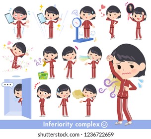 A set of women in sportswear on inferiority complex.There are actions suffering from smell and appearance.It's vector art so it's easy to edit.