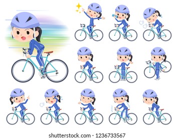A set of women in sportswear on a road bike.There is an action that is enjoying.It's vector art so it's easy to edit.