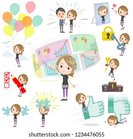 A set of women in sportswear on success and positive.There are actions on business and solution as well.It's vector art so it's easy to edit.