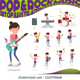 A set of women in sportswear playing rock 'n' roll and pop music.There are also various instruments such as ukulele and tambourine.It's vector art so it's easy to edit.