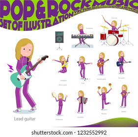 A set of women in sportswear playing rock 'n' roll and pop music.There are also various instruments such as ukulele and tambourine.It's vector art so it's easy to edit.