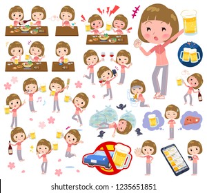 A set of women in sportswear related to alcohol.There is a lively appearance and action that expresses failure about alcohol.It's vector art so it's easy to edit.