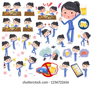 A set of women in sportswear related to alcohol.There is a lively appearance and action that expresses failure about alcohol.It's vector art so it's easy to edit.