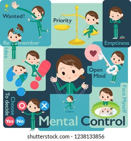A set of women in sportswear who control emotions.A variety of image illustrations expressing self emotion.It's vector art so it's easy to edit.