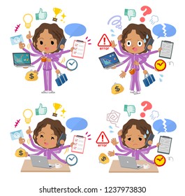 A set of women in sportswear who perform multitasking in the office.There are things to do smoothly and a pattern that is in a panic.It's vector art so it's easy to edit.