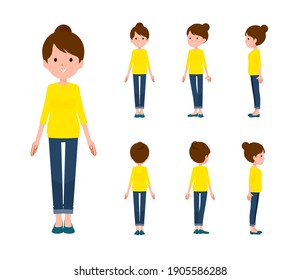 A Set Of Women Standing.Front, Side And Back Angles.It's Vector Art So It's Easy To Edit.