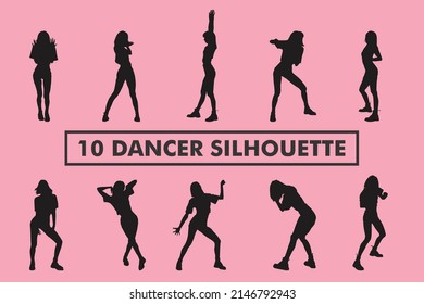 A set of women street dance hip hop dancers in silhouette