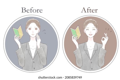 Set of women in suits with beginner marks.