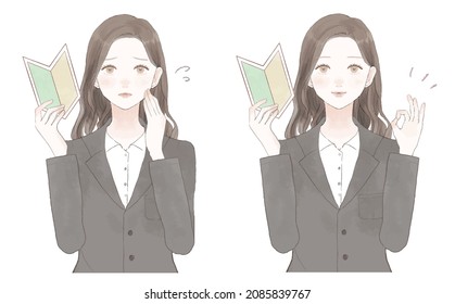 Set of women in suits with beginner marks.