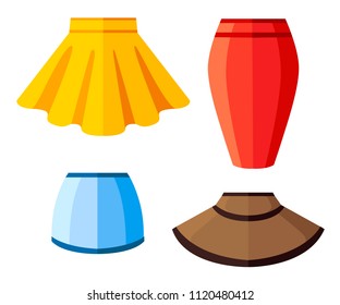 Set of women summer skirt. Flat vector illustration. Isolated on white background.