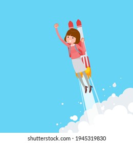 A set of women taking off with a rocket jet.It's vector art so easy to edit.