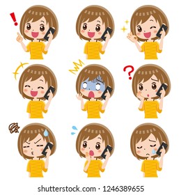 A set of women talking on the phone.