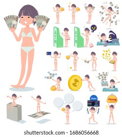 A set of women in underwear with concerning money and economy.There are also actions on success and failure.It's vector art so it's easy to edit.