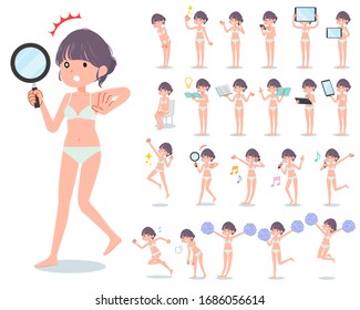 A set of women in underwear with digital equipment such as smartphones.There are actions that express emotions.It's vector art so it's easy to edit.