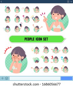 A set of women in underwear with expresses various emotions.There are variations of emotions such as joy and sadness.It's vector art so it's easy to edit.