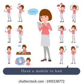 A set of women to Unhappy using a smartphone.It's vector art so easy to edit.