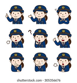 Set of women in various poses / Police officer