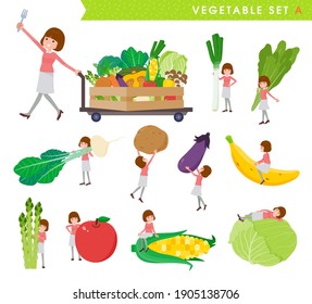 A set of women and vegetables.type A.It's vector art so easy to edit.