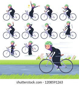 A set of women wearing hijab on a road bike.There is an action that is enjoying.It's vector art so it's easy to edit.
