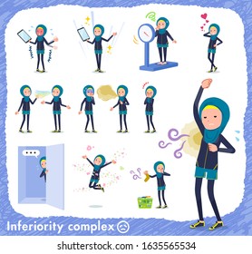 A set of women wearing hijab on inferiority complex.There are actions suffering from smell and appearance.It's vector art so it's easy to edit.
