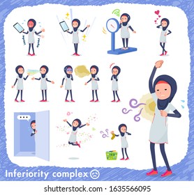 A set of women wearing hijabon inferiority complex.There are actions suffering from smell and appearance.It's vector art so it's easy to edit.
